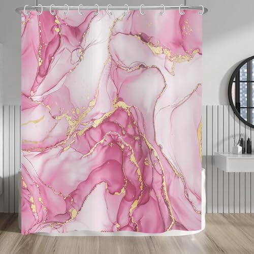 Hnmdmyi Duschvorhang Marmor 150x180, Rosa Gold Abstrakt Marmor Badewanne Vorhang Luxus Moderne Ästhetische Kunst Tinte Textur Wasserdicht Polyester Stoff Waschbar Badevorhang mit Haken