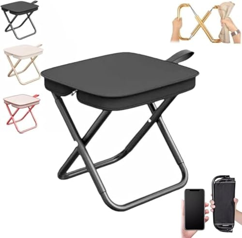 ZUYINBULUO Klapphocker, 2025 Neue Klappbare Gartenstühle, Leichter, Faltbarer Tragbarer Fußhocker, Ideal for Camping, Angeln, Anstehen, Bergsteigen Und Wandern(Black)