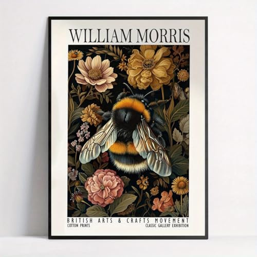 GLWDME 1 Stück 50 x 70 cm William Morris Biene und Blumen Leinwand Wandkunst Schlafzimmer Bilder Poster und Drucke Wandbild für Wohnzimmer (ohne Rahmen)