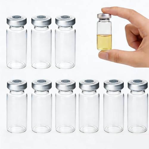 KIQAWEE 10Pcs 10ml Sealed Sample Vials, Clear Bottom Headspace Vial with Self Healing Injection Port in Transparent Glass Vials, for Laboratory Sample Storage and Scientific Research Use