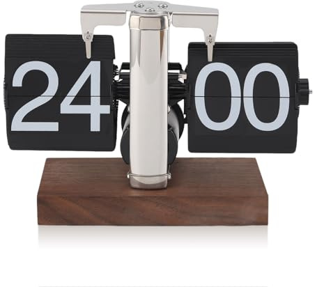 Kukyller Retro Vintage Moderne Anzeige Uhr, Holz Mini Flip Schreibtisch Uhr Mechanische Auto Flip Uhr Tisch Uhr Große Zahlen Mechanische Flip Uhr für Home Office Schule