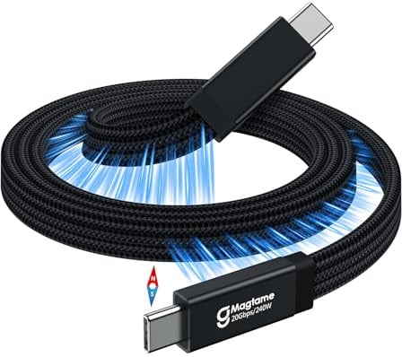 Magtame Cavo magnetico USB4 USB-C 240 W 20 Gbps 8K, piatto intrecciato, 1 m | Ricarica rapida fino a 5 A e dati a 20 Gbps, video 8K; compatibile con laptop, monitor, phone 17/16, Galaxy e tablet USB-C