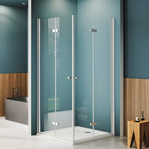 AQUENITH Duschkabine 75x100x185cm Eckeinstieg Faltbar Doppel Duschtür | Rahmenlos Dusche mit 6mm Sicherheitsglas ESG Klarglas,Platzsparend,Hebe-Senk-System