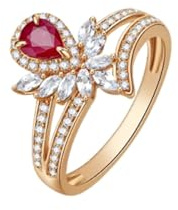 Bishilin Rubin Ringe Damen Rotgold 750, Trauringe Blumen mit 0.4ct Tropfen Rubin und Diamant Verlobungsring Memoir Hochzeit Ringe Frauen Gr.55 (17.5)