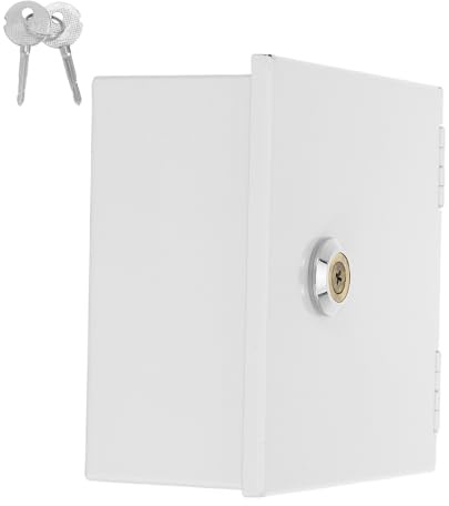 DIYEAH 86-type Metal Wall Switch Guard with Lock, White Iron Electrical Outlet Protector Cover, 60mm Height, Single Gang without Base, Outdoor Socket Safety Shield for Home and Industrial
