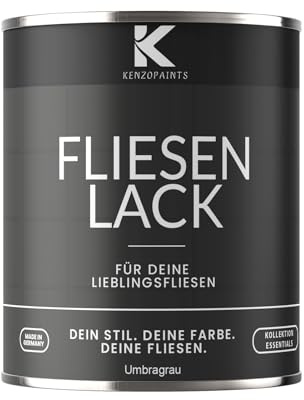 KENZOPAINTS Fliesenlack Fliesenfarbe Seidenmatt Farben Lack Fliesen Wand Boden Bad Küche Wandfliesen Bodenfliesen (Umbragrau - RAL 7022, 750ml.)