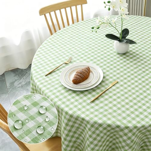 Artifolia Round Tablecloth 140cm, Balcony Afternoon Tea Café Party Wedding | 100% polyester, waterproof stainproof, wrinkle resistant, machine washable, gingham design, green table cloth