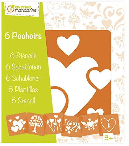 Avenue Mandarine 42640O - Set mit 6 Schablonen, 15 x 15 cm, geeignet für Kinder ab 3 Jahren, für Filz- und Farbstifte, Farben oder Farbbomben,Herzen, 1 Set