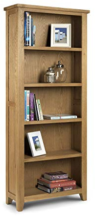 Julian Bowen Astoria Tall Bookcase, 5 Tier, Solid Oak - H190 x W80 x D30cm | Contemporary Wooden Bookshelf, No Assembly Needed, Open Storage Shelves, Ideal for Living Room & Home Office
