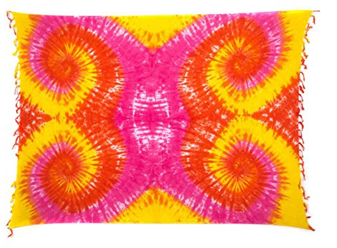 Ciffre Sarong Pareo Jupe Portefeuille Dhoti Loop Foulard Linge de Plage Batik Orange Rose Jaune Multicolore