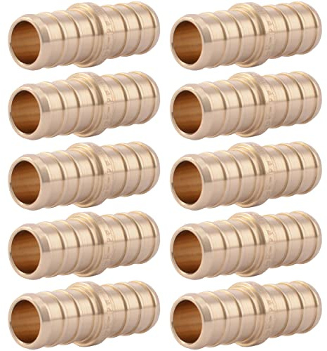 SharkBite 1/2 Inch Crimp Coupling, Pack of 10, Brass Plumbing Fitting, PEX Pipe, PE-RT, UC008LFA10