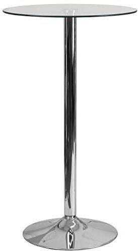 Flash Furniture Runder Glastisch mit 90 cm Höhe Chrom-Sockel, Weiß