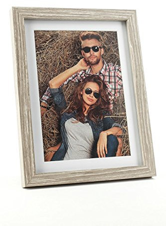 levandeo Holz Bilderrahmen Fotoaufsteller Farbe Eiche gekälkt hochwertig verarbeitet für 1 Foto 10x15cm mit Glasscheibe - Querformat und Hochformat Einzelrahmen Fotorahmen