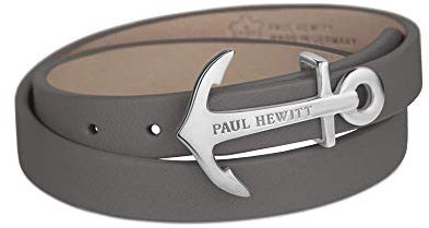PAUL HEWITT Wickelarmband North Bound aus Leder in Grau und Anker aus Edelstahl in Silber Armband-Länge 37,5 cm