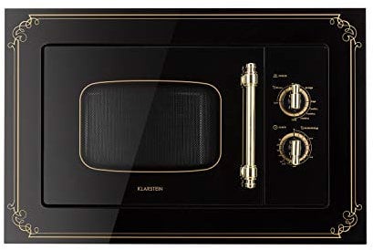 Klarstein Victoria 20 - microonde montabile, design retrò, 20 L, 800 W microone/1000 W griglia, 3 funzioni griglia/microonde combinate, Acciaio inox, Include telaio di montaggio, nero