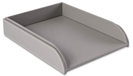 OSCO Grey Faux Leather Letter Tray | A4 | Easily Stackable | Desk File Organiser | Paper Storage | Office Document Sorter | Paperwork Filing | No Risers Required | H6.3 x W24.5 x D 33.0 cm |