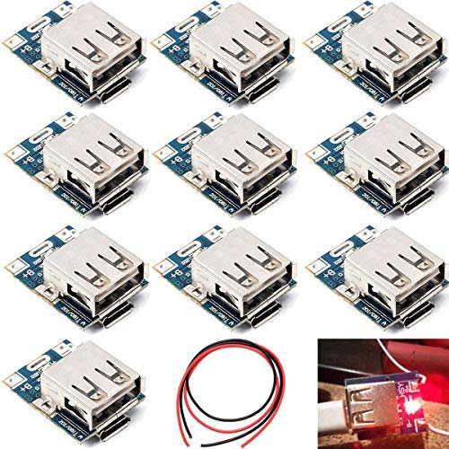 Youmile 10Pcs 5V Battery Charging Protection Board 1A Boost Step Up Power Supply Module 134N3P Lithium Battery Li-ion Charger Board for DIY LED Display USB and Micro Port