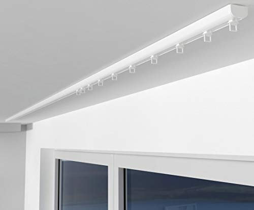 ALOHA Gardinenschiene aus Aluminium Vorhangschienen, Deckenbefestigung 1, 2, 3, 4, 5 -läufig für Schiebevorhänge, Vorhänge (SAO / 1-läufig / 160cm / mit Ösengleiter/Weiß)