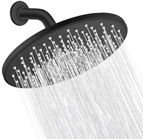Rain Shower Head VMASSTONE 9In High Pressure Showerhead - Tool Free Installation- with Large Spray Surfaces and 200 Nozzles for Delicate and Unstimulate Shower Experience (EM-001 Matte Black/Black)