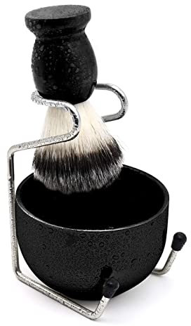 Men's Shaving Set, Stainless Steel Shaving Razor&Brush Holder Soap Bowl Mug Badger Hair Beard Brush, Wet Shaving Kit - 3 Pieces (Black)