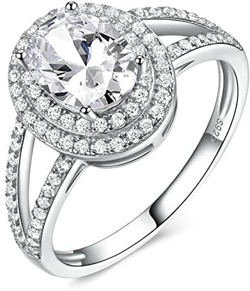 Musihy S925 Ring, Verlobungsring V Form Doppelter Kreis Ovaler Zirkonia Silber Ringgröße 49 (15.6)