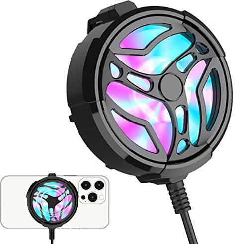 LINGJIONG Phone Cooler, Rechargeable Mobile Radiator Cooling Fan For , Portable Silent Mobile Phone Fan With RGB Lighting, Compatible with iOS/ Phones