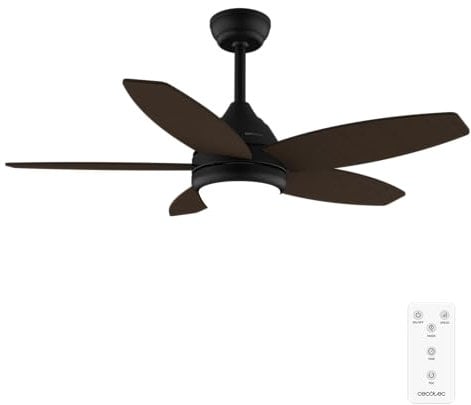 Cecotec Ventilador de Techo con Luz EnergySilence Aero 4200 Black&DarkWood. 53W, Diámetro 42”, Luz LED de 15W en 3 Tonos, Mando a distancia, Temporizador seleccionable, 3 Velocidades y 5 Aspas