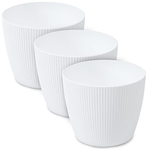 TULMERO Lot de 3 pots de fleurs mats en plastique - Pot décoratif pour grandes plantes - Blanc - Diamètre : 19 cm