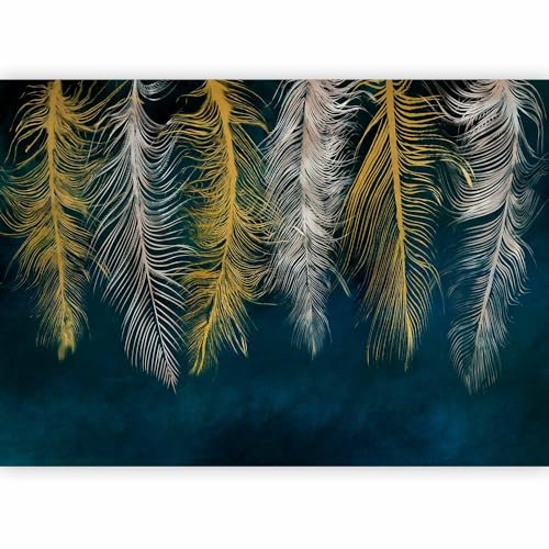 murando PREMIUM Papier peint Plume 400x280 cm Décoration Murale XXL Poster Tableaux Muraux Tapisserie Photo Trompe l'oeil Abstrait beige or bleu foncé b-A-0812-a-a