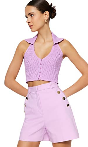 Trendyol Damen Regular Fit Basic Polokragen Strickwaren Bluse, Flieder, S