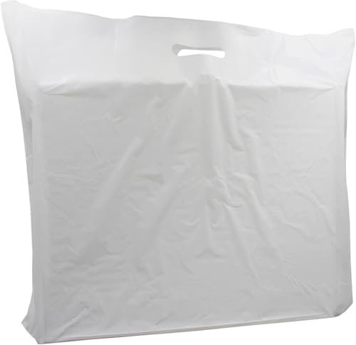 Extra Large White Patch Handle Carrier Bags 22 x 18 x 3- [Pack of 100] - Heavy Duty - Durable and Reusable - Versatile Carry Bags for Retail, Boutiques, Clothes, Jewellery, Gifts and Shopping Bags