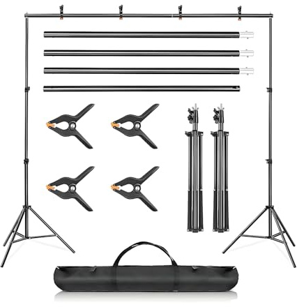 Youyijia Adjustable Backdrop Stand Kit 3m x 3m (9.8ft x 9.8ft) Photo Background Support System with Carrying Bag and 4 Clamps Ideal for Photography and Video Studio