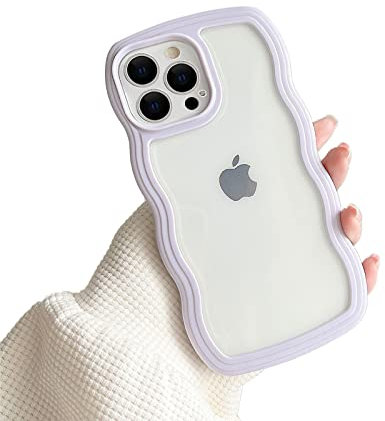 Ownest Compatible with iPhone 15 Pro Case,Transparent Cute Curly Simple Wave Case Aesthetic Design Bumper for Girls Women Soft TPU Protective Phone Case for iPhone 15 Pro -Purple