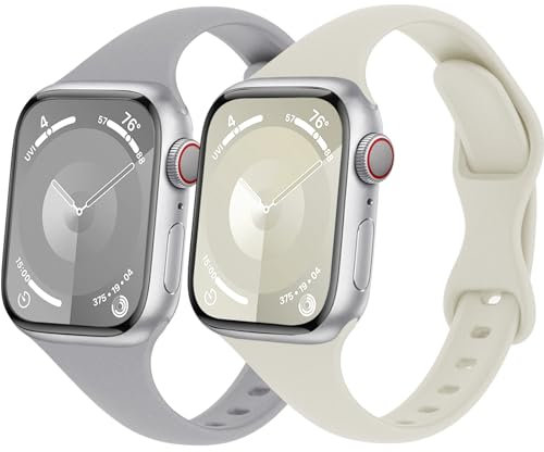 Schlank Sportarmband für Apple Watch Armband 40mm 41mm 44mm 45mm Ultra/2 49mm iWatch Armbänder 38mm 42mm 46mm Herren/Damen,Dünn Weich Silikon Band für Apfelband Series 10 9 8 7 6 5 4 3 2 Se 2nd