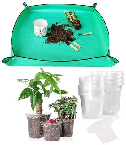 Macetas transparentes para vivero y tapete para trasplantar, 20 macetas de plántulas de 4 pulgadas con agujeros de drenaje, macetas de semillas duraderas de alta transparencia reutilizables para