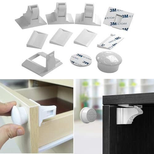 sylbx Serrature magnetiche di sicurezza,Armadio di sicurezza per bambini,Lucchetto invisibile per bambini,Nastro adesivo,senza fori né attrezzi, 4 serrature + 1 chiave, per armadi, cassetti, ecc