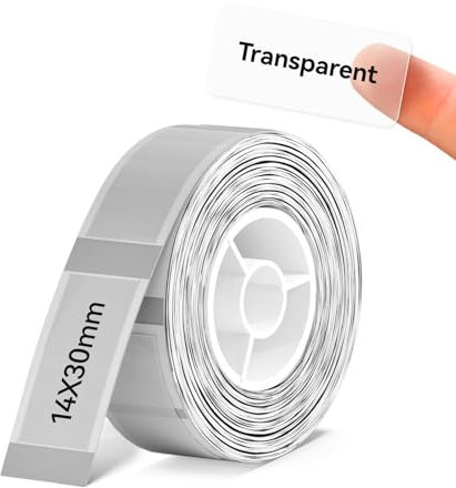 NIIMBOT Label Tape for D110/D101/D11, Black on Transparent, Clear Sticker Thermal Paper Self-Adhesive Label Maker Tape, 14mm x 30mm (0.55 x 1.18 Inch) 210 Labels/Roll