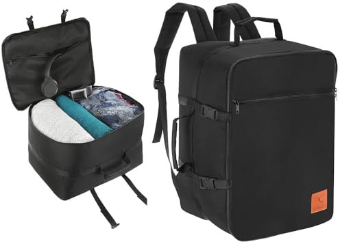 Granori Handgepäck Kofferrucksack Dreampack Pro 40x30x25 / 40x30x20 cm (Flexsize) | Aufklappbares Platzwunder mit optimaler Konstruktion zum max. Bepacken von Kabinengepäck (Schwarz)