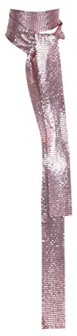 RUNQHUI Women's Sparkle Metal Sequins Necktie Scarf Party Evening Long Thin Skinny Tie Shawls Neckerchief Rose Gold One_Size
