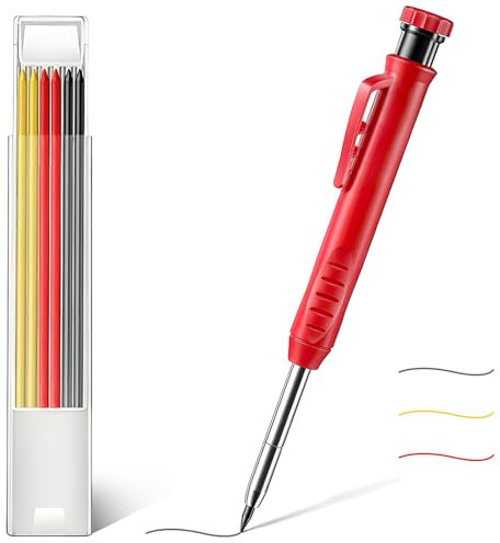REEKNOKOL Zimmermannsbleistift, solide Konstruktion, Zimmermannsbleistift-Set mit integriertem Anspitzer, Nachfüllungen, mechanischer Bleistiftmarker für Zimmermann, Holzbearbeitungsarchitekten