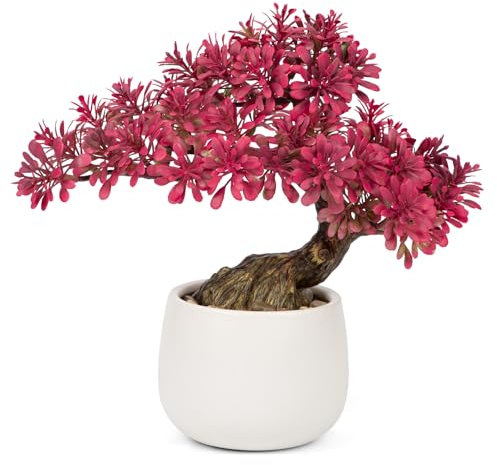 Oairse 25 cm Planta Artificial Bonsai Árbol en Maceta de Cerámica Plantas Artificiales Estética Bonsái Japonés Decoración para Salón Dormitorio Baño Alféizar de Ventana Decoración - Podocarpus