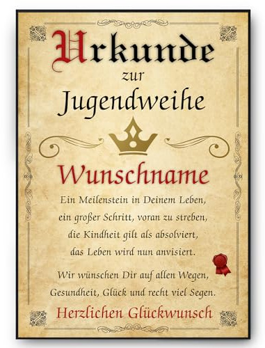 Tigerlino® personalisiertes Geschenk zur Jugendweihe Geschenkidee Jugendweihe Urkunde personalisiert Gedicht Jugendlicher Spruch Jugendweihe Karte Deko