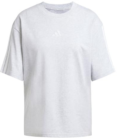 adidas Damen Essentials 3-Stripes Boyfriend T-Shirt, Light Grey Heather/White, L