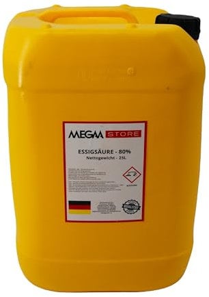 Megaastore Essigsäure 80% 25 Liter (E260) (UN2790) | Ideal als Reiniger und Entkalker für Haus und Terrase