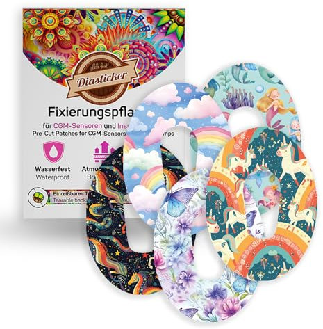 Diasticker® | Pflaster für Dexcom G6 Sensor (10 Stück, Mix-Fairytale) | Wasserfest - Hautfreundlich - Atmungsaktiv - Starker Halt | Selbstklebende Fixierpflaster, Sensor-Fixierung