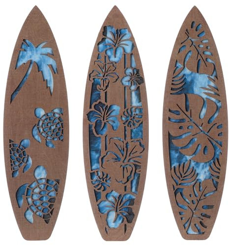 RattanView 3 Stück Surfbrett Holz Strand Dekor für Schlafzimmer Wand Sommer Dekor Holz Surfbrett Wandbehang Schild für tropische Schlafzimmer Wohnzimmer Dekoration (Hawaiian)