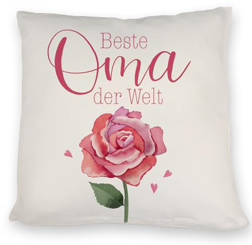 Rose Kissen mit Spruch Beste Oma der Welt Liebevolles Herz-Kissen in Rosa und Pink mit floralem Muster die perfekte Geschenkidee für Großeltern