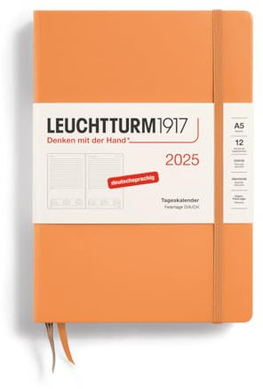 LEUCHTTURM1917 370596 Tageskalender Medium (A5) 2025, Apricot, Deutsch