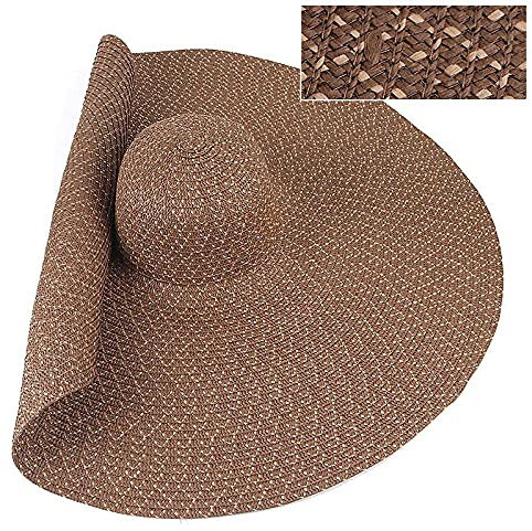 Chapeau de Soleil Chapeau de Paille 70Cm de Diamètre Grand Large Bord Chapeau de Paille Femmes Panama Floppy Dames Plage Ombre Femmes Chapeaux de Soleil (Marron Taille Unique)