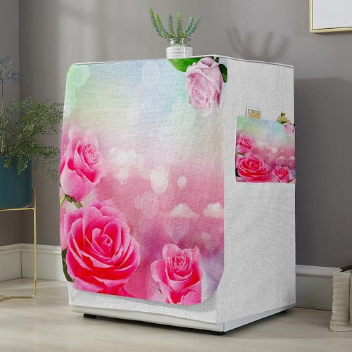 Highdi 3D Copertura Lavatrice per Esterno,Coprilavatrice Esterni per di Carica Frontale lavatrici e Asciugatrice Copertura (M capacità 8~10 kg,Rose Rosa)